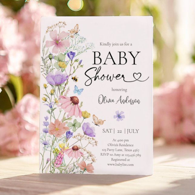 Baby in Bloom Wildblume Butterflies Babydusche Einladung (Von Creator hochgeladen)
