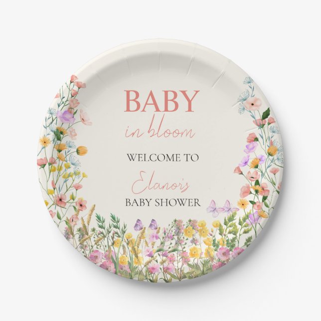 Baby in Bloom Wildblume Elegante Babydusche Pappteller (Vorderseite)