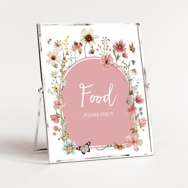 Baby in Bloom Wildblume Food Poster (Muted Pink Spring Flowers Baby Shower Food Sign)