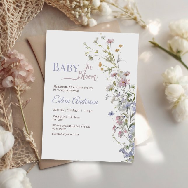 Baby in Bloom Wildblume Kinderdusche Einladung (Baby in Bloom Wildflower Baby Shower Invitation)