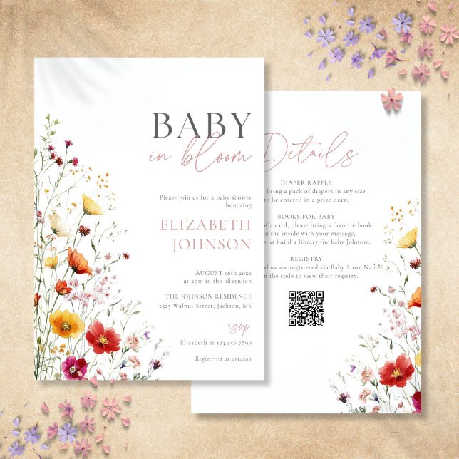 Baby in Bloom Wildblume Kinderdusche in einem Einladung (Baby In Bloom Wildflower Baby Shower All In One Invitation)