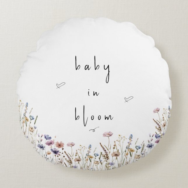 Baby in Bloom Wildblume Kinderdusche Rundes Kissen (Vorderseite)
