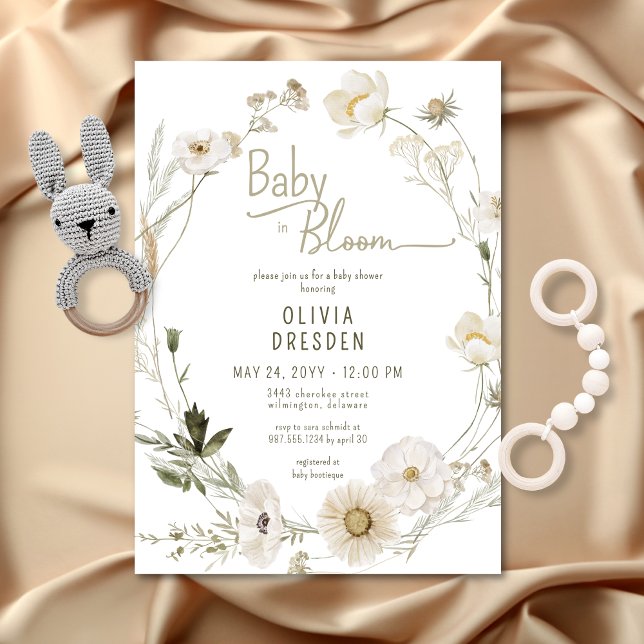 Baby in Bloom Wildblume Kranz Kinderdusche Einladung (Baby In Bloom Wildflower Wreath Baby Shower Invitation)