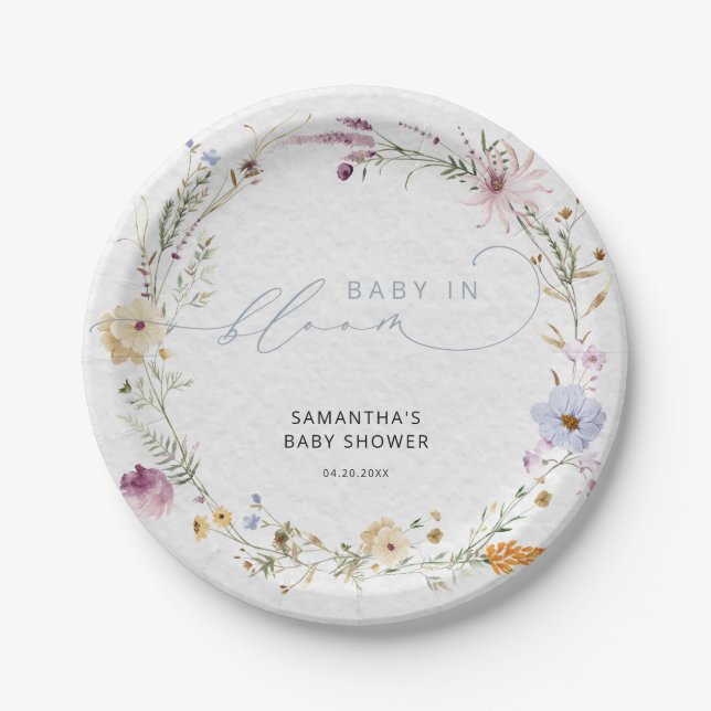 Baby in Bloom Wildblume Niedlich Baby Dusche Pappteller (Vorderseite)