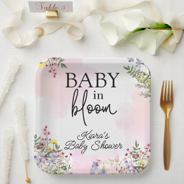 Baby in Bloom Wildblume Papierplatte Pappteller (Hochzeit)