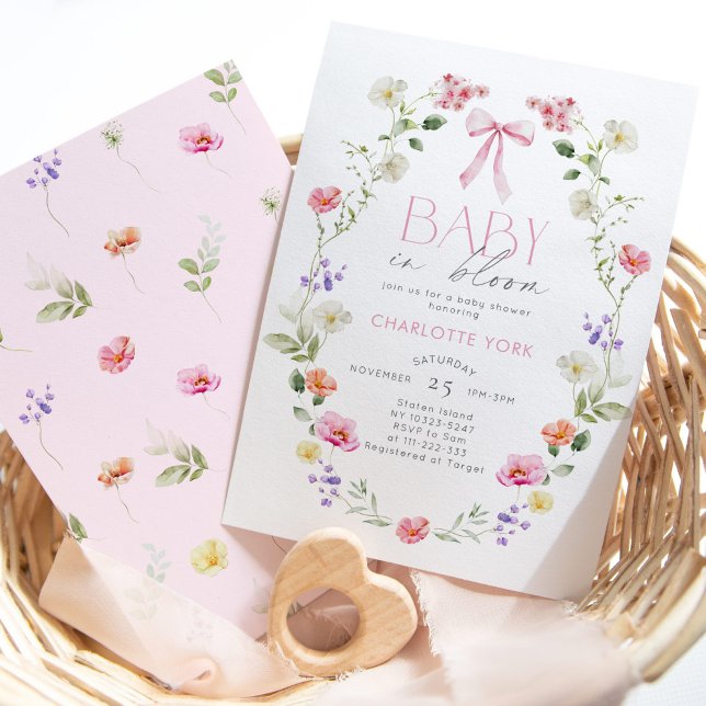 Baby in Bloom Wildblume rosa Bow Baby Dusche Einladung (Von Creator hochgeladen)