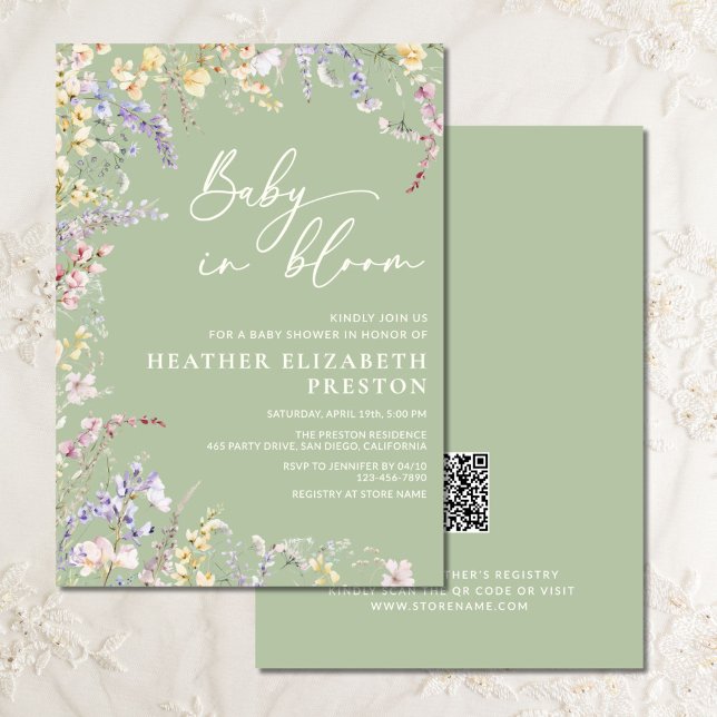 Baby in Bloom Wildblume Sage Green Baby Dusche Einladung (Von Creator hochgeladen)