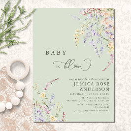 Baby in Bloom Wildblume Sage Green Baby Dusche Einladung
