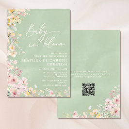 Baby in Bloom Wildblume Sage Green QR Kinderdusche Einladung