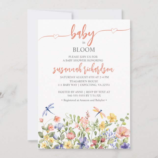 Baby in Bloom Wildblume Thema Kinderdusche Einladung (Vorderseite)
