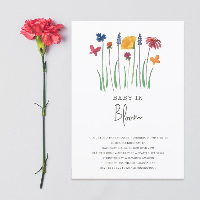 Baby in Bloom Wildblumen Baby Girl Baby Dusche Einladung (Baby in Bloom Wildflowers Baby Girl Baby Shower Invitation)