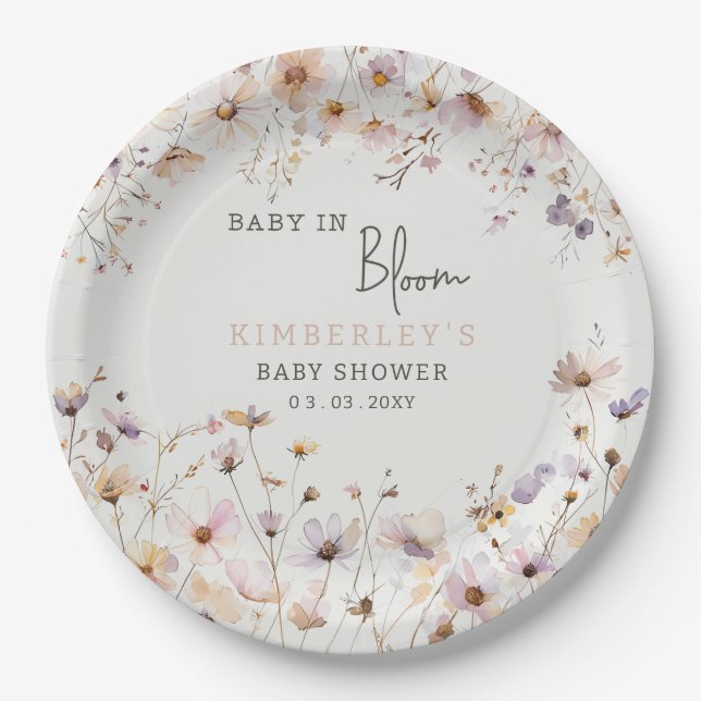 Baby in Bloom Wildblumen Baby Girl Baby Dusche Pappteller (Vorderseite)