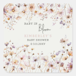 Baby in Bloom Wildblumen Baby Girl Baby Dusche Quadratischer Aufkleber