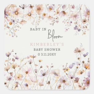 Baby in Bloom Wildblumen Baby Girl Baby Dusche Quadratischer Aufkleber