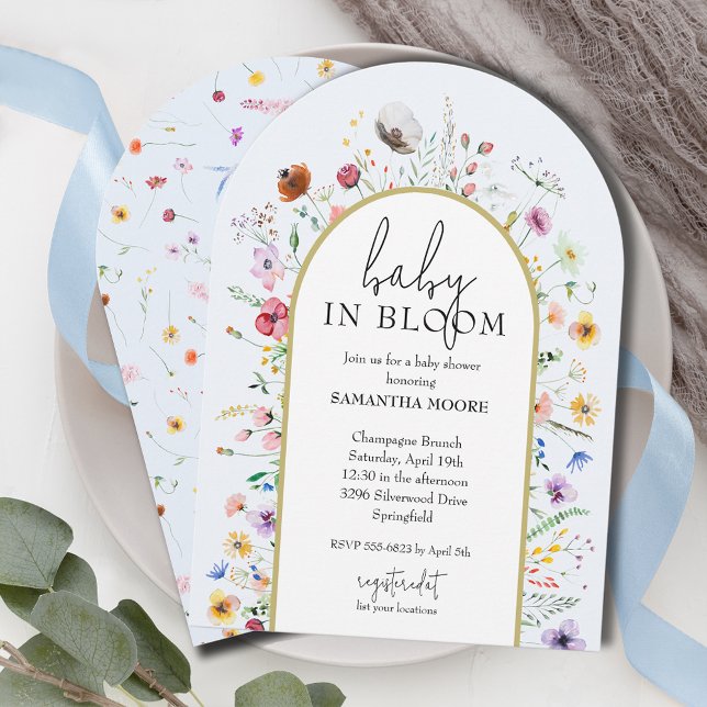 Baby in Bloom Wildblumen Babydusche Arsch oben Einladung (Baby in Bloom Wildflowers Boy Baby Shower Arch Top Invitations - INSTANT DOWNLOAD, PRINTED or both)