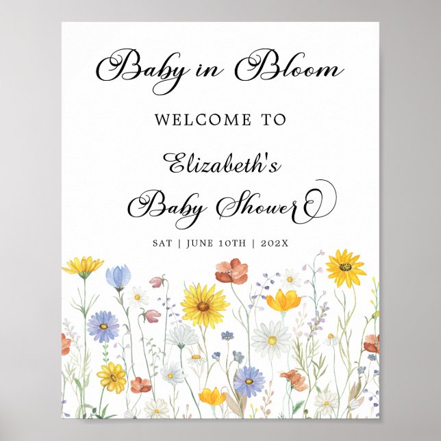 Baby in Bloom Wildblumen Babydusche Begrüßungszeic Poster (Vorne)