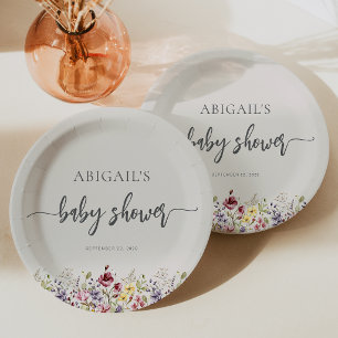 Baby in Bloom Wildblumen Beige Babyparty Pappteller