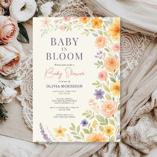 Baby In Bloom Wildblumen-Blumentopf-Baby-Party Einladung
