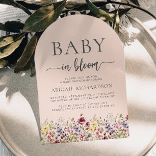 Baby in Bloom Wildblumen Blush Arch Baby Dusche Einladung