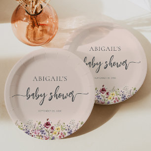 Baby in Bloom Wildblumen Blush Pink Baby Dusche Pappteller
