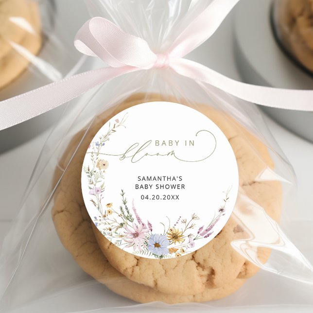 Baby in Bloom Wildblumen Boho Kinderdusche Runder Aufkleber (Von Creator hochgeladen)