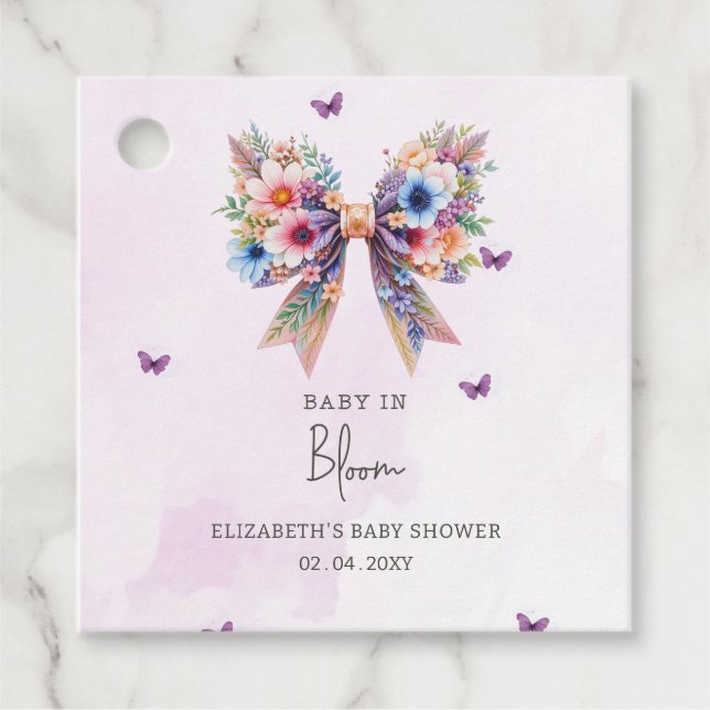 Baby in Bloom Wildblumen Bow Girl Baby Shower Geschenkanhänger (Vorderseite)