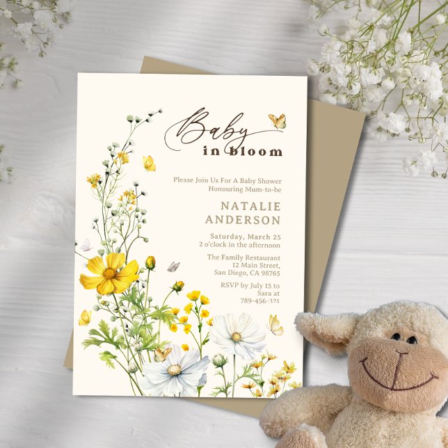 Baby in Bloom Wildblumen Butterflies Babydusche Einladung (Baby in Bloom Wildflowers Butterflies Baby Shower Invitation)