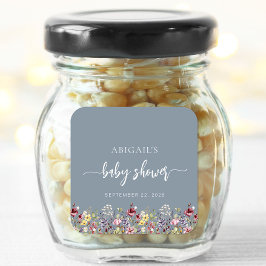 Baby in Bloom Wildblumen Dusty Blue Baby Dusche Quadratischer Aufkleber