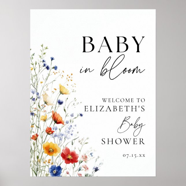 Baby in Bloom Wildblumen Kinderdusche Begrüßungsze Poster (Vorne)
