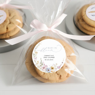 Baby in Bloom Wildblumen Minimalistisch Babydusche Runder Aufkleber