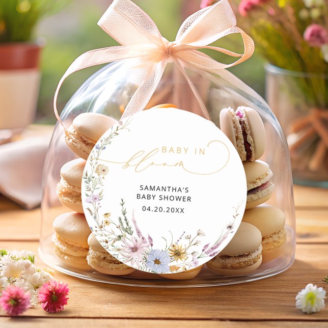 Baby in Bloom Wildblumen Niedlich Babydusche Runder Aufkleber (Von Creator hochgeladen)