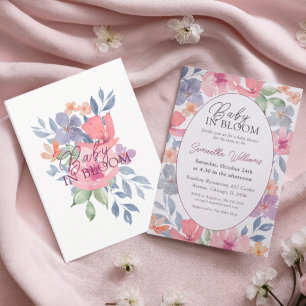 Baby in Bloom Wildblumen-Watercolor-Baby-Party Einladung