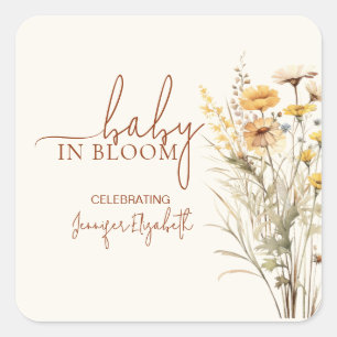 Baby in Bloom Wildflower-Baby-Party Quadratischer Aufkleber
