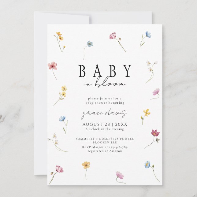 Baby in bloom Wildflower baby shower Einladung (Vorderseite)