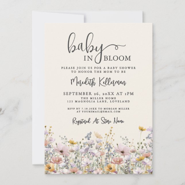 Baby In Bloom Wildflower Baby Shower Einladung (Vorderseite)