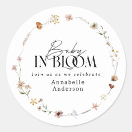 Baby in bloom wildflower baby shower invitation runder aufkleber