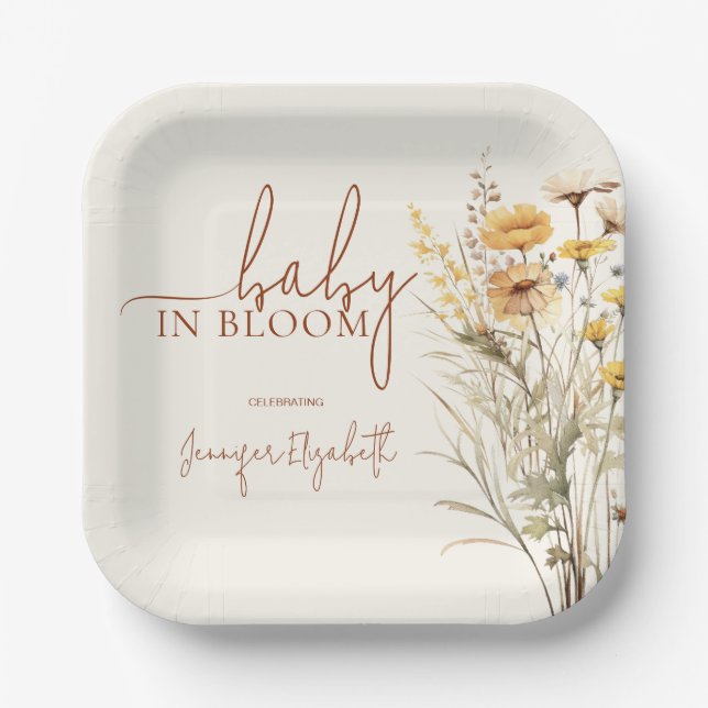 Baby in Bloom Wildflower Baby Shower Pappteller (Vorderseite)