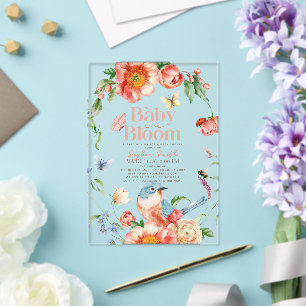 Baby in Bloom Wildflower & Bird Mädchen Baby-Party Acryleinladungen