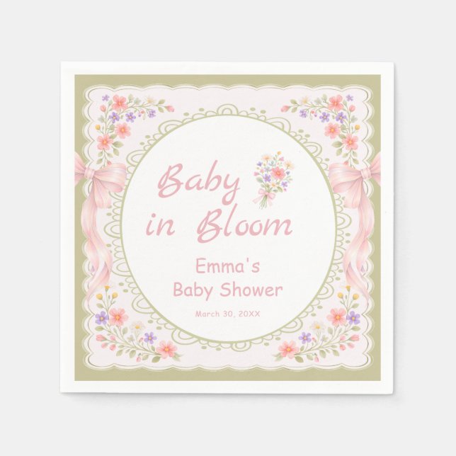 Baby in Bloom Wildflower Bow Baby Shower  Serviette (Vorderseite)