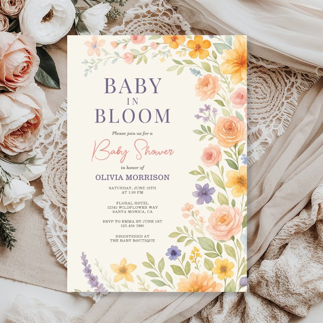 Baby In Bloom Wildflower Floral Baby Shower Einladung (Von Creator hochgeladen)