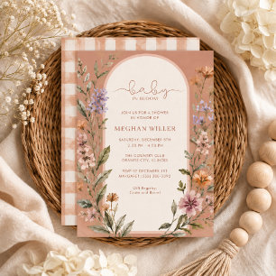 Baby in Bloom Wildflower Gingham Babyparty Einladung
