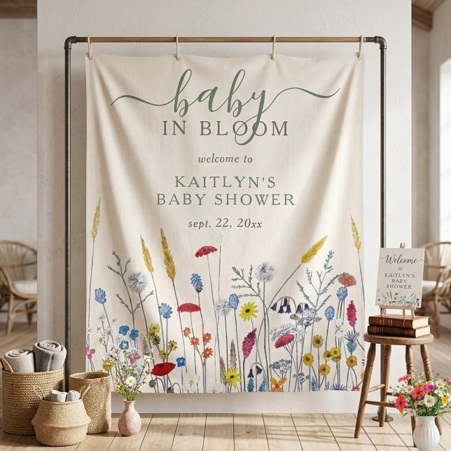 Baby in Bloom Wildflower Meadow Baby Shower Wandteppich (Von Creator hochgeladen)