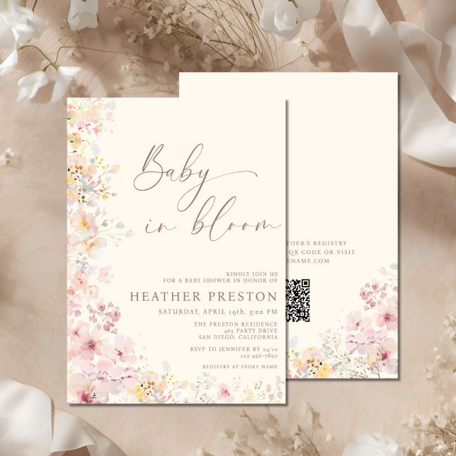 Baby In Bloom Wildflower QR Baby Shower Einladung (Von Creator hochgeladen)