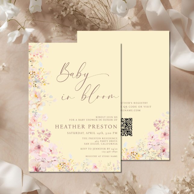 Baby In Bloom Wildflower QR Yellow Baby Shower Einladung (Von Creator hochgeladen)