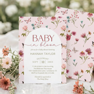 Baby in Bloom Wildflower Rosa Babyparty Einladung