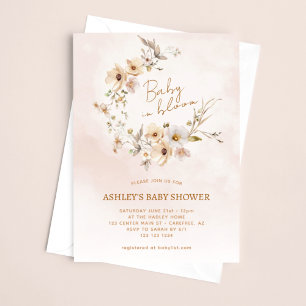 Baby in Bloom Wildflower Rosa Babyparty Einladung