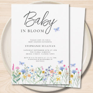 Baby in Bloom Wildflower Schmetterlinge Baby-Party Einladung