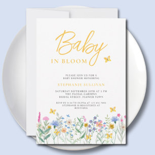 Baby in Bloom Wildflower Schmetterlinge Baby-Party Einladung