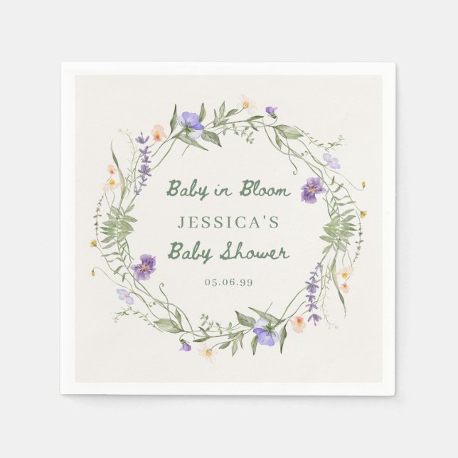 Baby in Bloom Wildflowers, Baby Shower Napkins Serviette (Vorderseite)