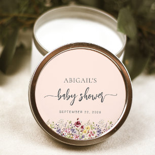 Baby in Bloom Wildflowers Blush Rosa Baby Shower Runder Aufkleber